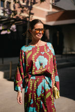 Load image into Gallery viewer, Gill Satin Blouse (Burgundy/Turquoise)