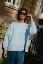 Load image into Gallery viewer, Mommy Sweater (Baby blue/Viola print)