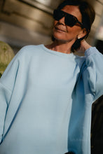 Load image into Gallery viewer, Mommy Sweater (Baby blue/Viola print)