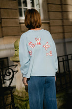 Load image into Gallery viewer, Mommy Sweater (Baby blue/Viola print)
