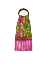 Load image into Gallery viewer, Geranium Olive and Magenta Silk Luxury Fringe Handbag