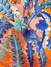 Load image into Gallery viewer, Geranium Orange & Cobalt Silk Luxury Fringe Handbag