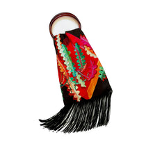 Load image into Gallery viewer, Fern Chocolate Brown & Crimson Red Silk Luxury Fringe Handbag