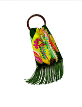 Load image into Gallery viewer, Fern Forest & Lime Silk Luxury Fringe Handbag