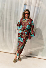 Load image into Gallery viewer, Gill Satin Blouse (Burgundy/Turquoise)