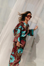 Load image into Gallery viewer, Gill Satin Blouse (Burgundy/Turquoise)