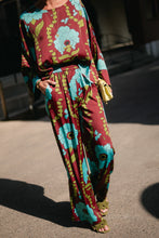 Load image into Gallery viewer, Gill Satin Pants (Burgundy/Turquoise)
