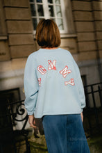 Load image into Gallery viewer, Mommy Sweater (Baby blue/Viola print)
