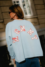 Load image into Gallery viewer, Mommy Sweater (Baby blue/Viola print)
