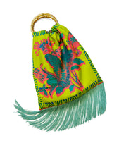 Load image into Gallery viewer, Avra Lime Large Silk Luxury Handbag with Bamboo Handle
