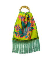 Load image into Gallery viewer, Avra Lime Large Silk Luxury Handbag with Bamboo Handle
