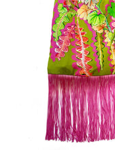 Load image into Gallery viewer, Geranium Olive and Magenta Silk Luxury Fringe Handbag
