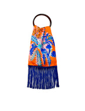Load image into Gallery viewer, Geranium Orange &amp; Cobalt Silk Luxury Fringe Handbag
