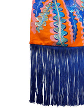 Load image into Gallery viewer, Geranium Orange &amp; Cobalt Silk Luxury Fringe Handbag
