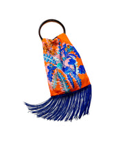 Load image into Gallery viewer, Geranium Orange &amp; Cobalt Silk Luxury Fringe Handbag
