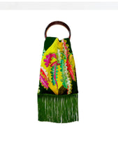 Load image into Gallery viewer, Fern Forest &amp; Lime Silk Luxury Fringe Handbag
