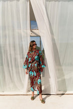 Load image into Gallery viewer, Gill Satin Blouse (Burgundy/Turquoise)
