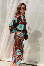 Load image into Gallery viewer, Gill Satin Blouse (Burgundy/Turquoise)
